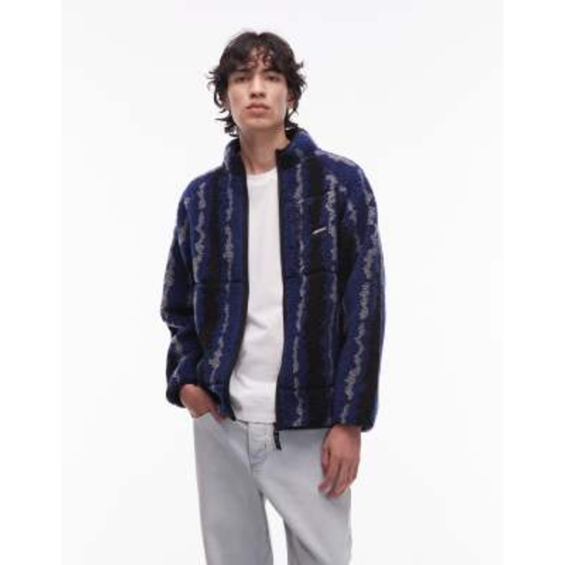 Gramicci ripple teddy jacket in blue and black