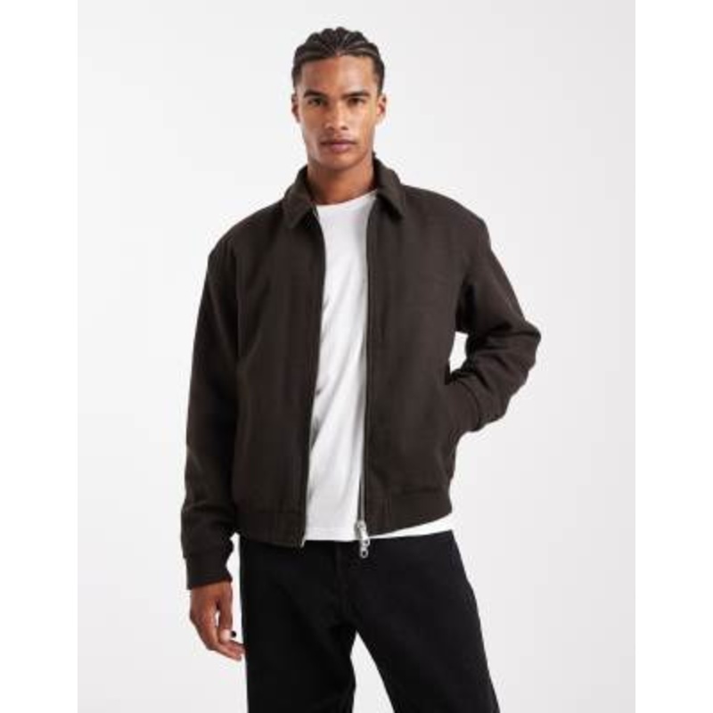 Jack & Jones harrington bomber jacket in dark brown