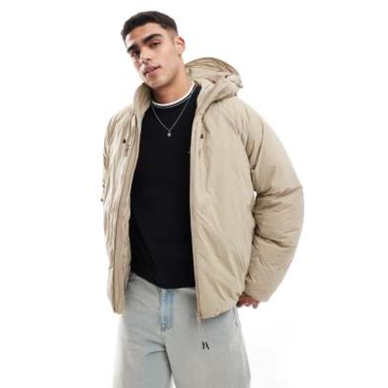Jack & Jones hooded puffer jacket with tech details in beige