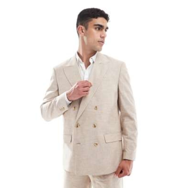 Jack & Jones Premium relaxed fit linen mix suit jacket in beige