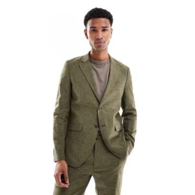 Jack & Jones Premium slim fit linen suit jacket in olive green