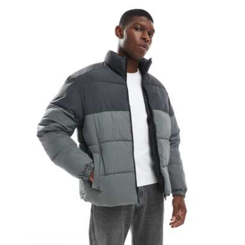Jack & Jones puffer jacket in black and gray