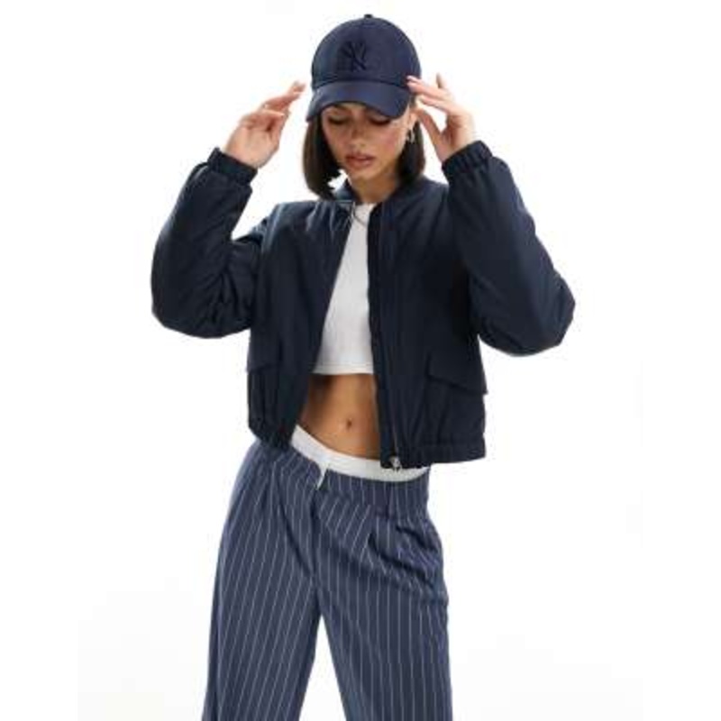 JDY cropped padded bomber jacket in navy