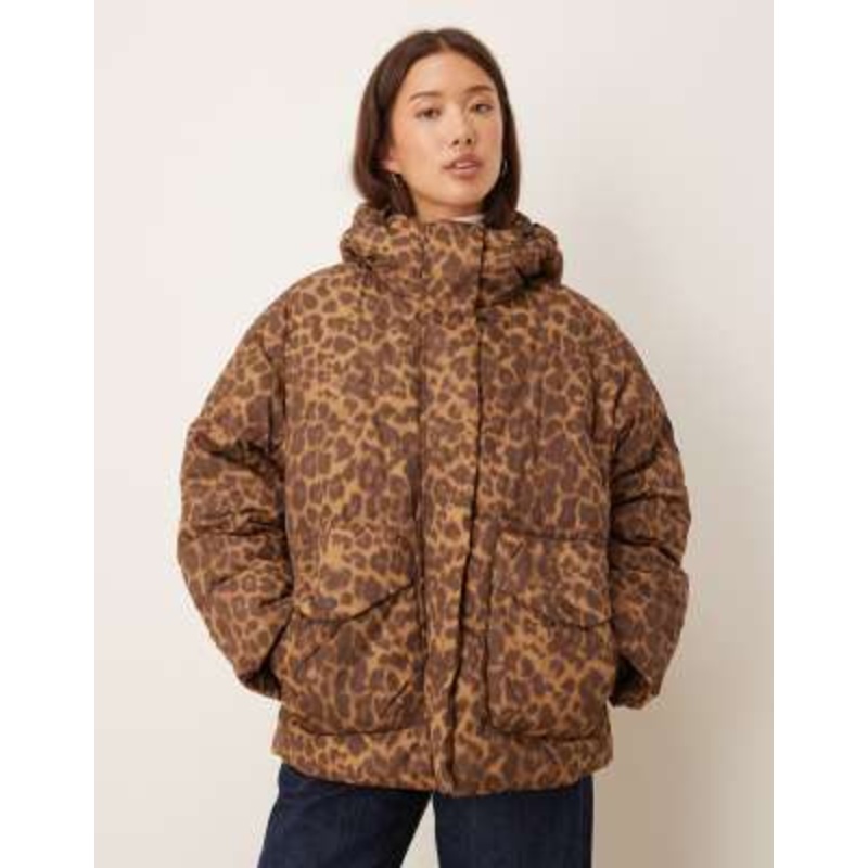 JJXX puffer jacket with leopard print in multi