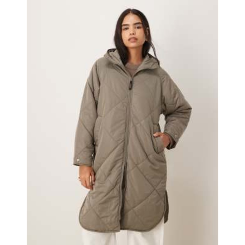 JJXX Sienna quilted hooded jacket in beige