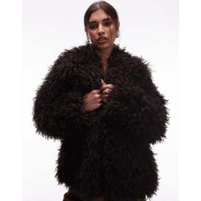 & Other Stories shaggy faux fur jacket in brown