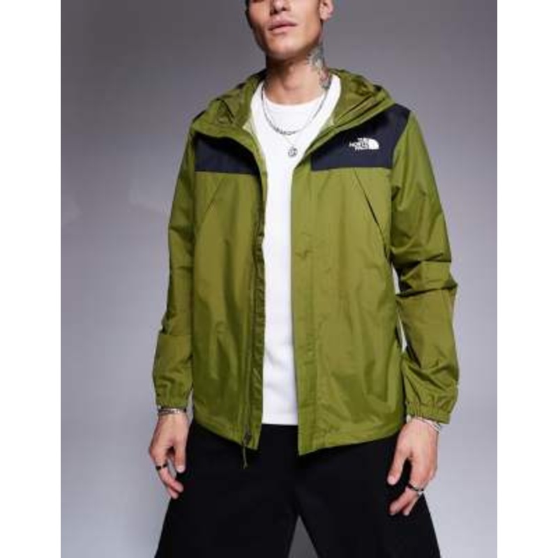 The North Face Antora hooded jacket in olive green and black