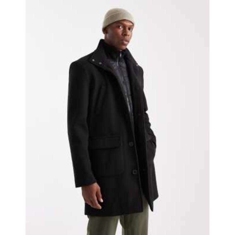 Threadbare high neck button down windbreaker jacket with hood in black