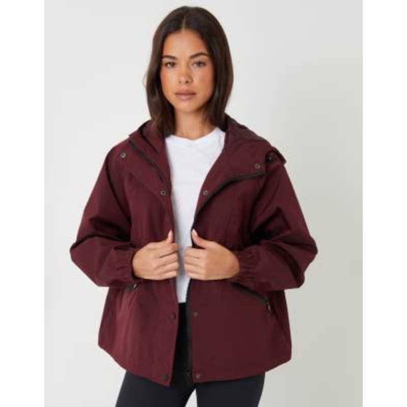 Threadbare waterproof hooded funnel neck jacket in burgundy