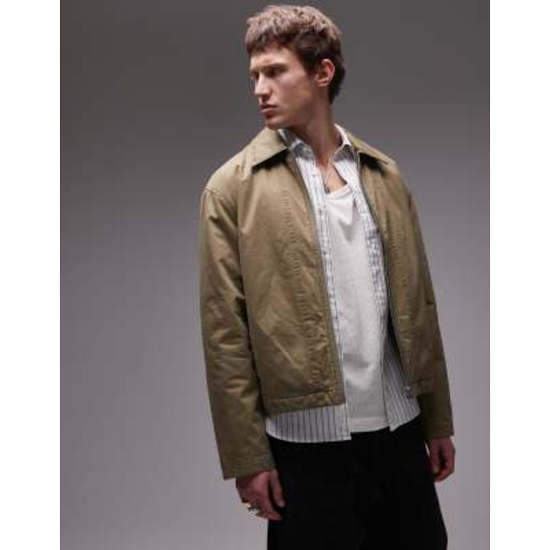 Topman twill harrington jacket in khaki