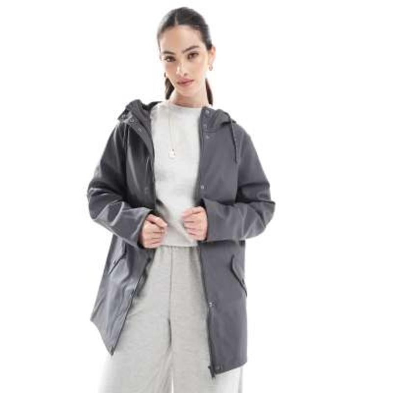 Vero Moda hooded rain jacket in asphalt