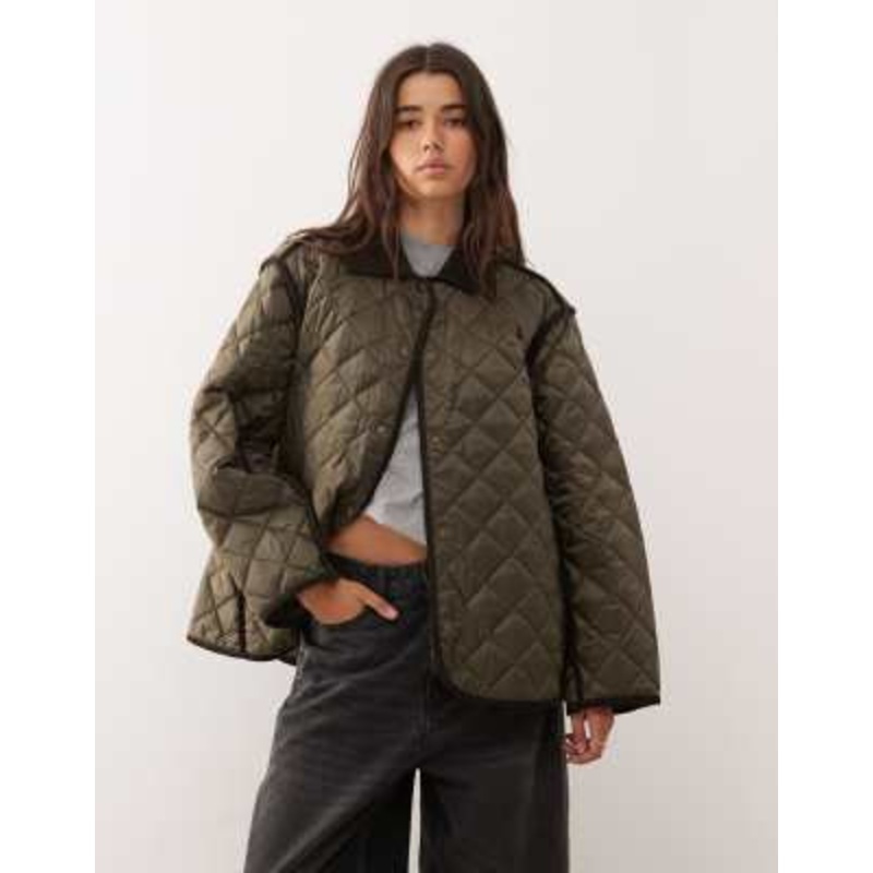 Weekday quilted jacket with contrast collar in dark brown