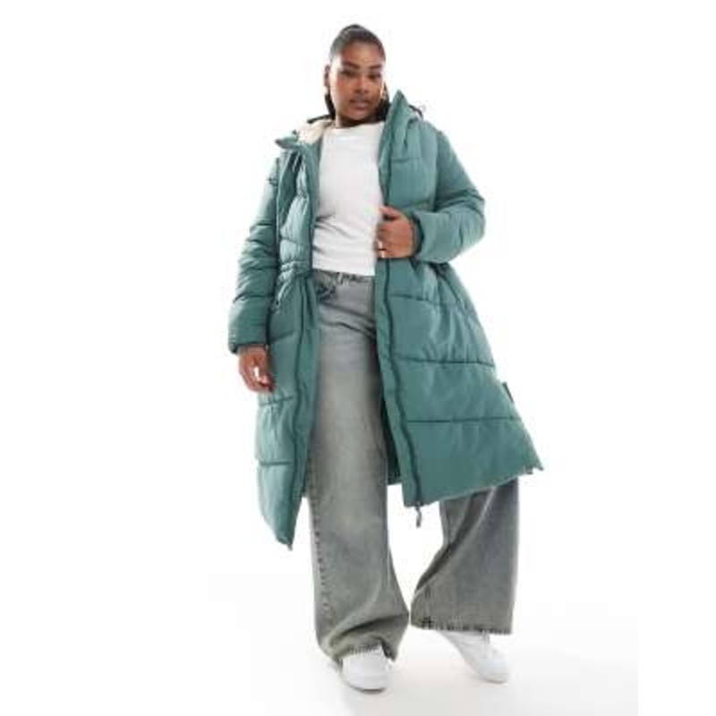 Yours padded midi jacket with teddy lining in khaki