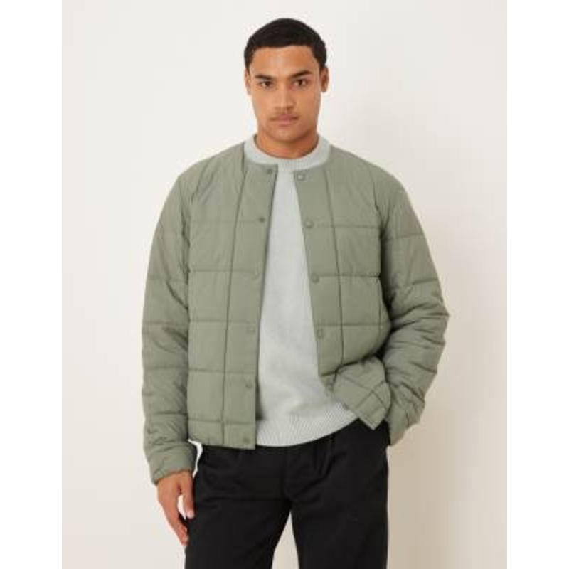 ARKET quilted padded jacket with snap front in sage green