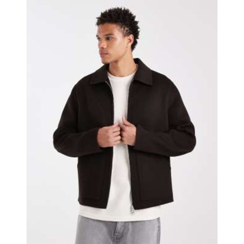 ARKET wool rich double layer workwear jacket in dark brown