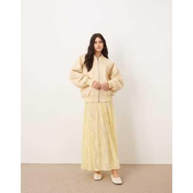 ARRANGE premium leather oversized bomber jacket and leather shorts set in buttermilk