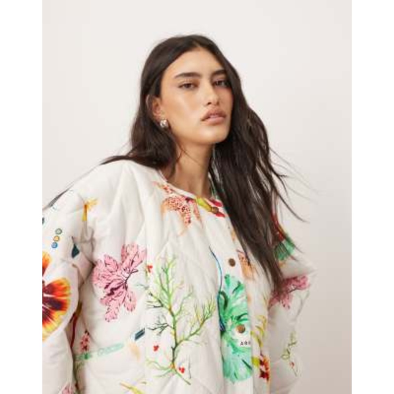 ARRANGE quilted bomber jacket in botanical floral