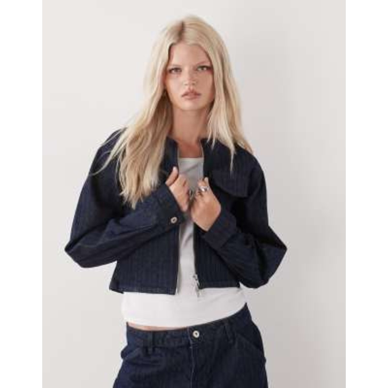 COLLUSION 90s denim fitted jacket in blue stripes – part of a set