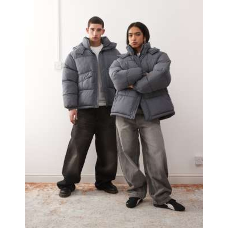 COLLUSION Unisex puffer jacket with hood in gray