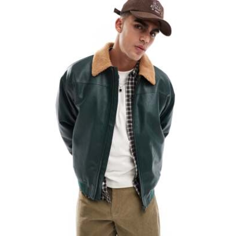 Cotton On faux leather flight jacket in dark emerald