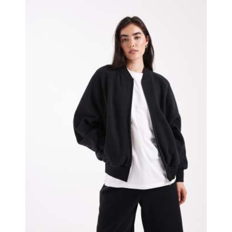 Cotton On plush zip up bomber jacket in black