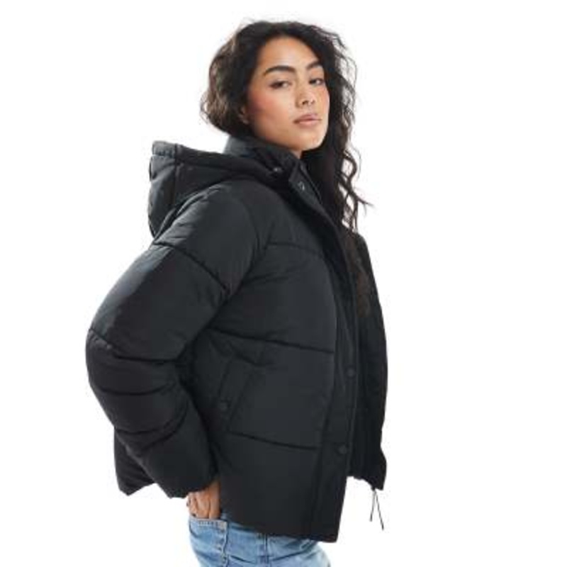 Cotton On puffer jacket with removable hood in black