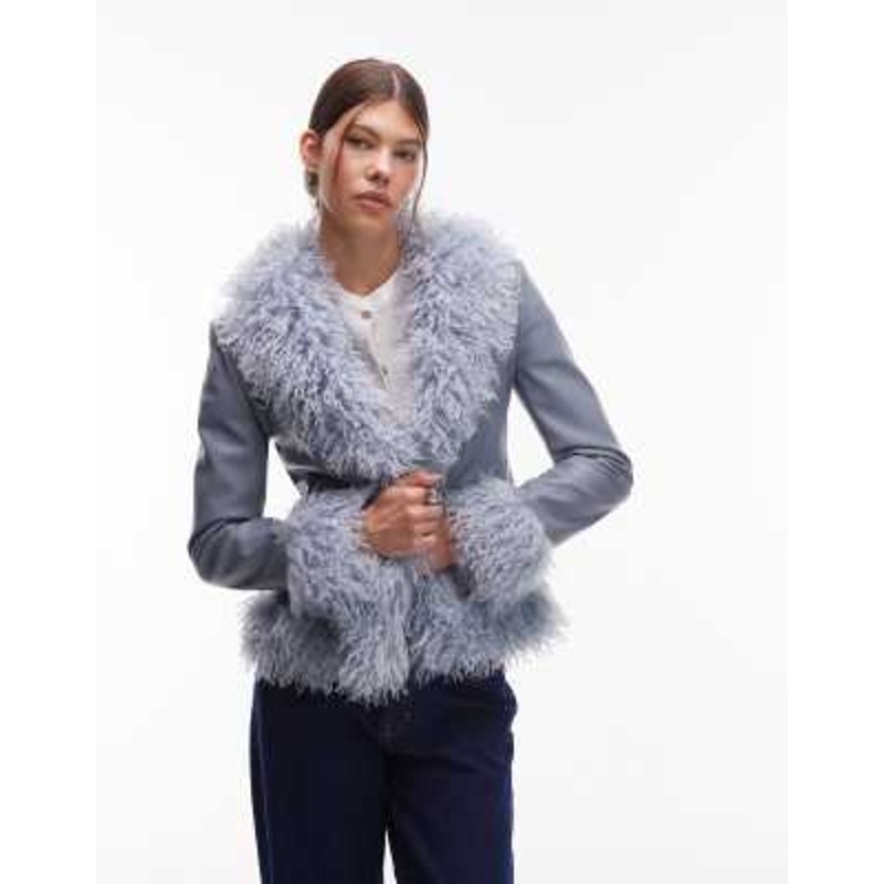 Emory Park faux shearling fitted jacket in dusty blue