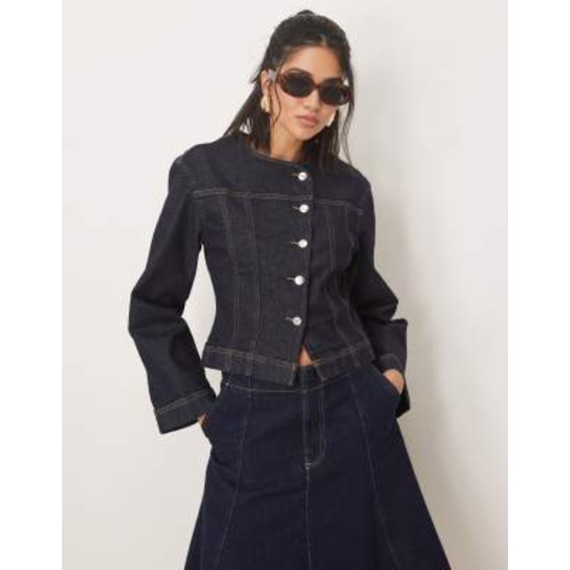 GINA TRICOT stretch denim jacket with cinch waist in rinse wash indigo – part of a set