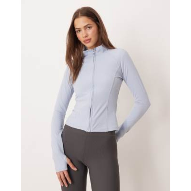 Gina Tricot yoga athletic seamless zip up jacket in dusty blue