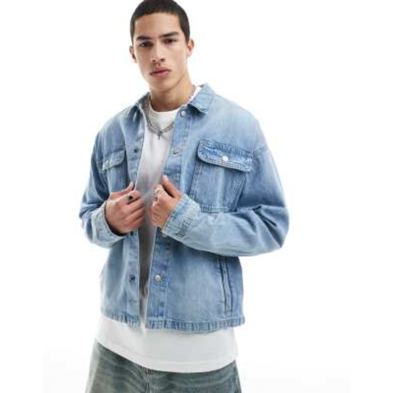 Jack & Jones boxy denim jacket in light blue denim