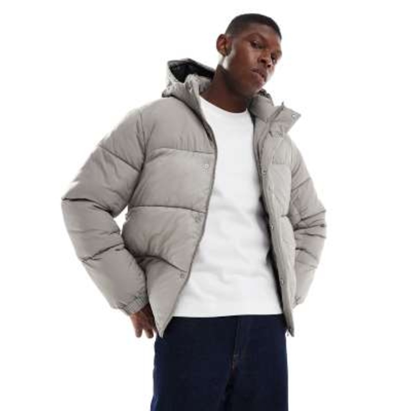 Jack & Jones hooded puffer jacket in gray