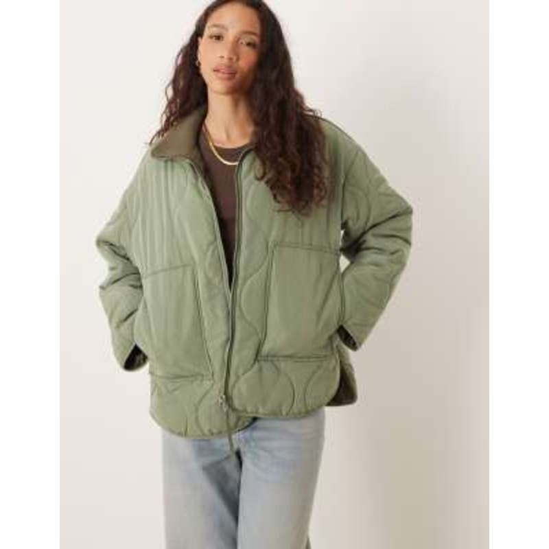 JJXX Serena high neck quilted jacket in green