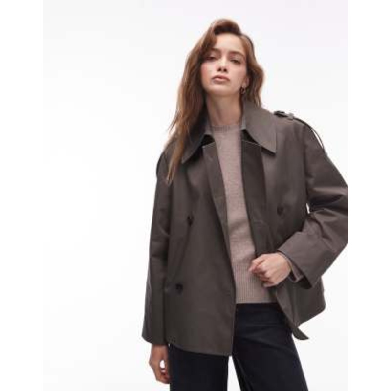 & Other Stories bold shoulders short trench jacket in dark green