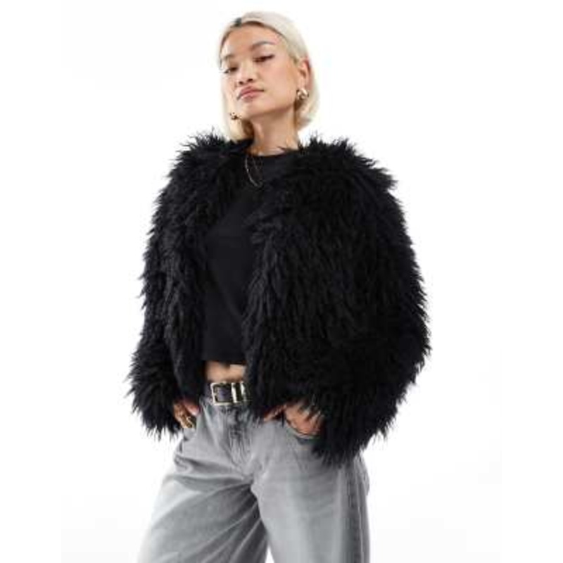 Threadbare faux shearling fur jacket in black