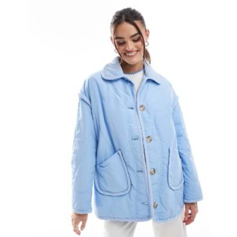 Threadbare quilted jacket with cord detail in blue