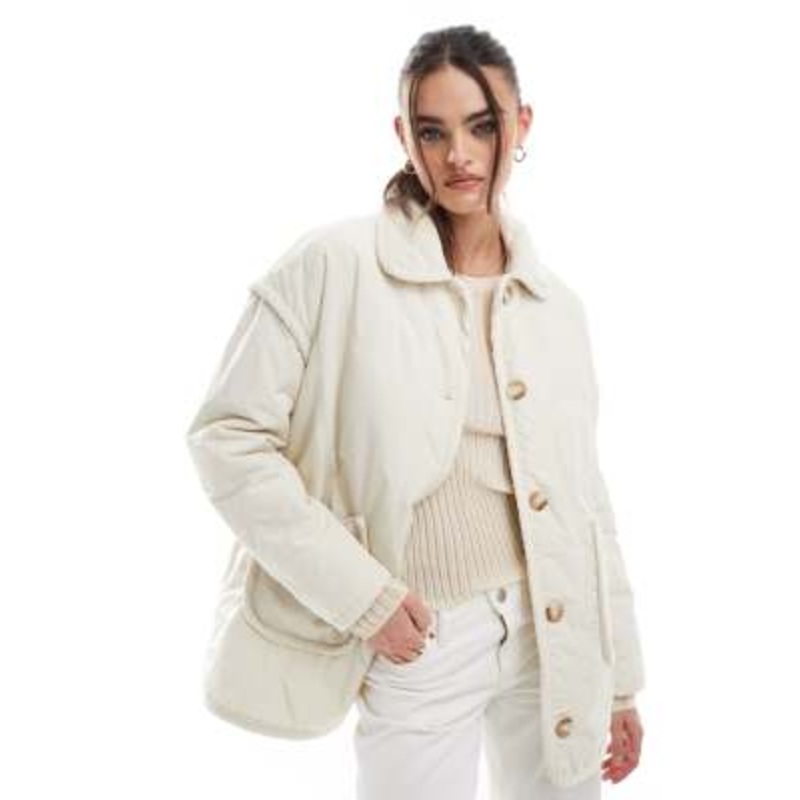 Threadbare quilted jacket with cord detail in cream