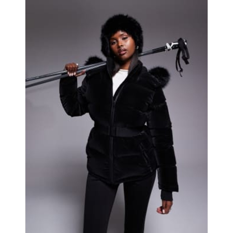 Threadbare Ski shine puffer jacket with faux-fur collar in black
