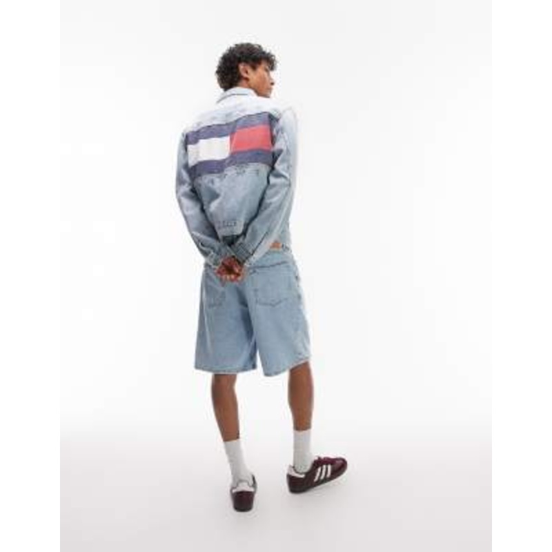 Tommy Jeans vintage back print flag denim jacket in light wash