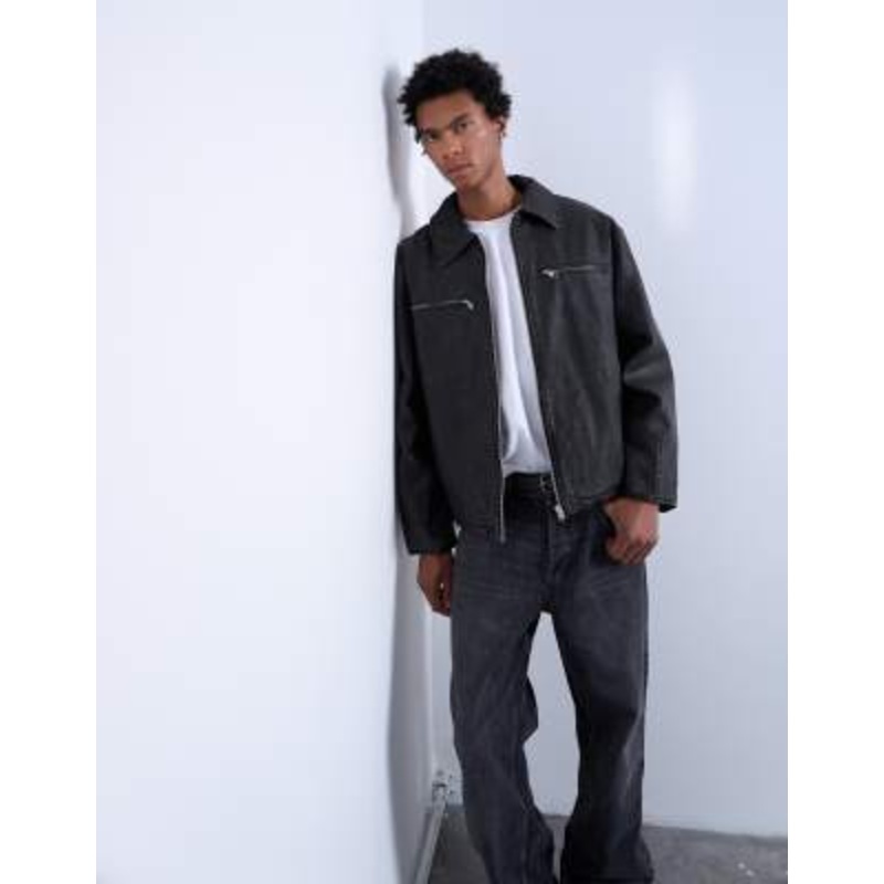 Topman faux leather jacket in black