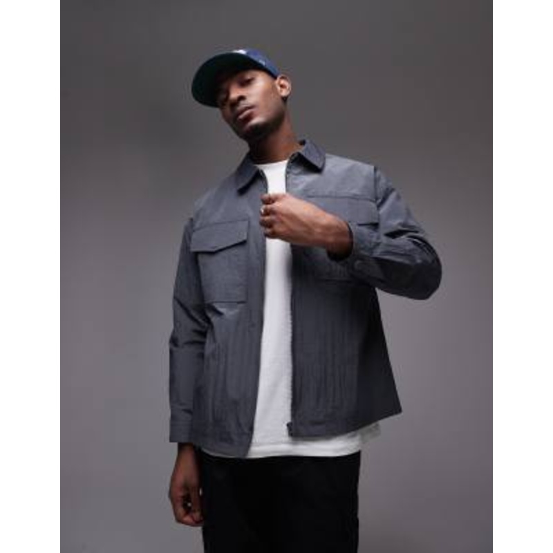 Topman lightweight ripstop jacket in gray