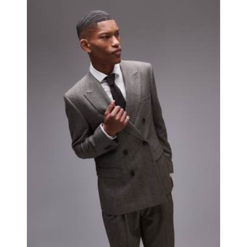 Topman premiumn relaxed wool mix striped herringbone jacket in brown