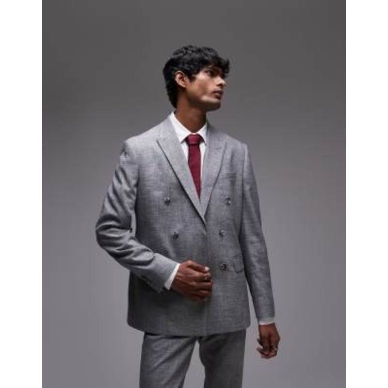 Topman skinny textured suit jacket in gray