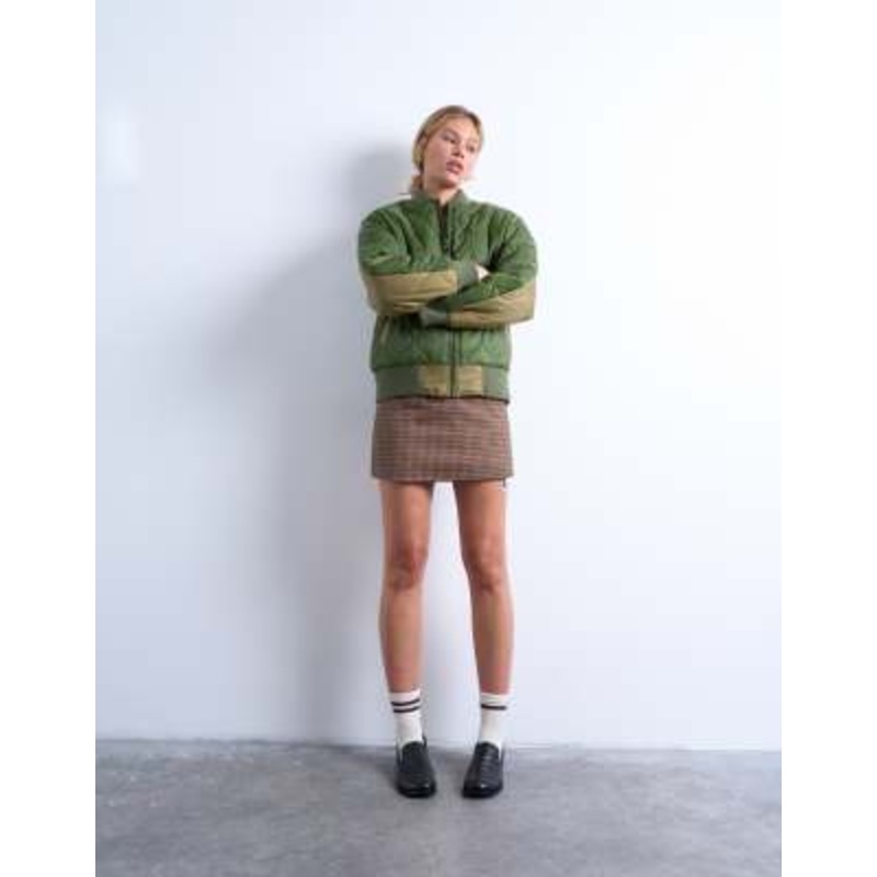 Topshop contrasting liner bomber jacket in green