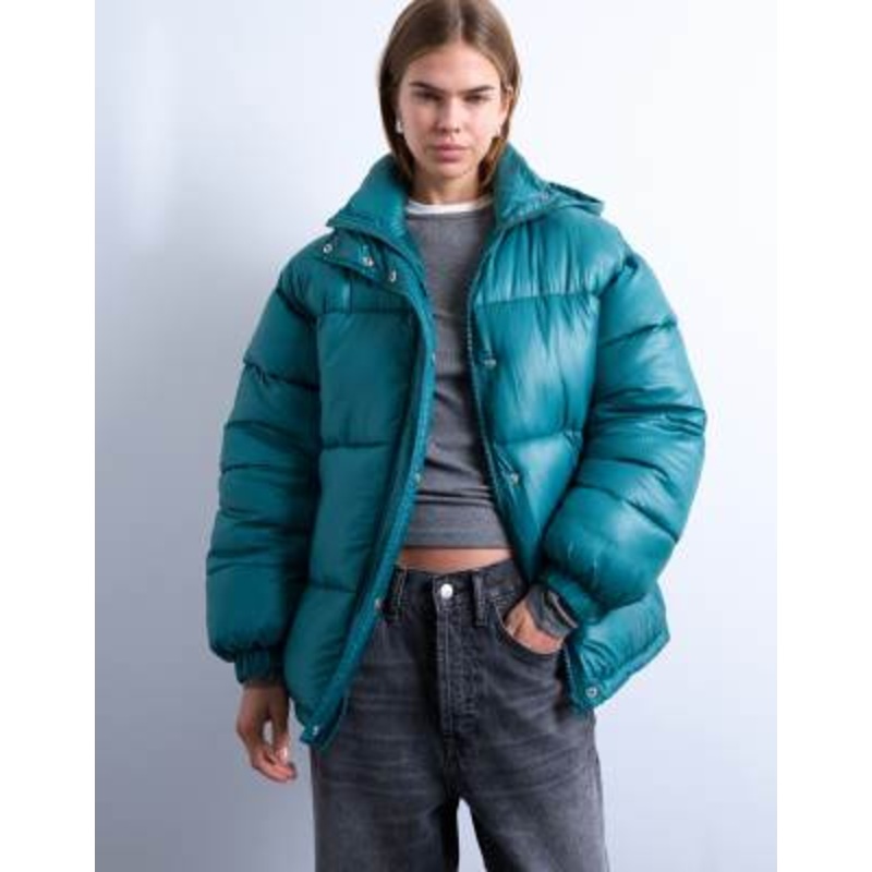 Topshop high shine ripstop puffer jacket in teal