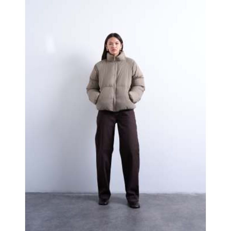 Topshop puffer bomber jacket in mushroom