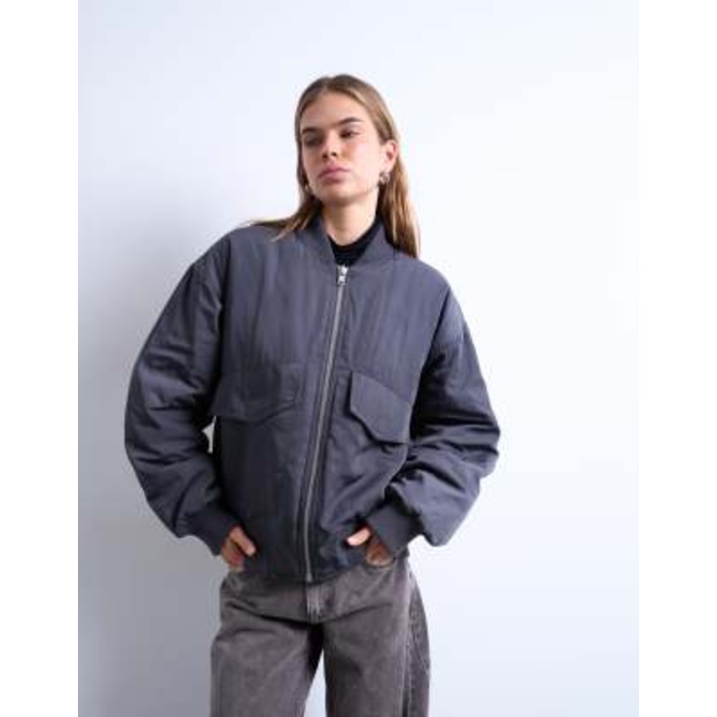 Topshop ribbed bomber jacket in slate