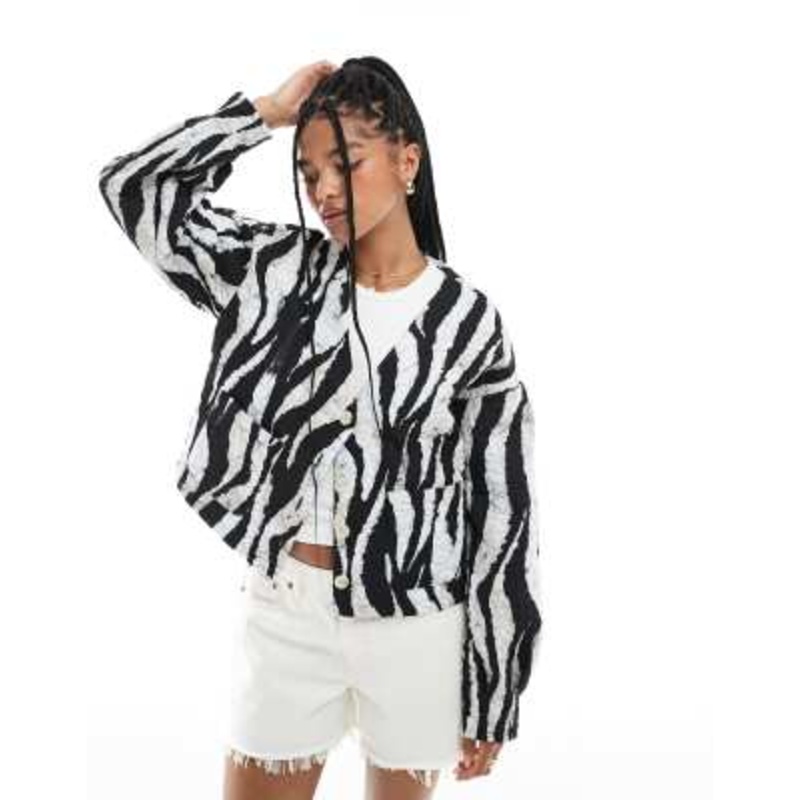 Vero Moda cropped quilted jacket in black and white zebra print