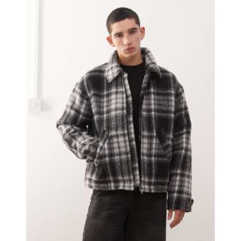 Weekday brushed wool blend jacket in black check