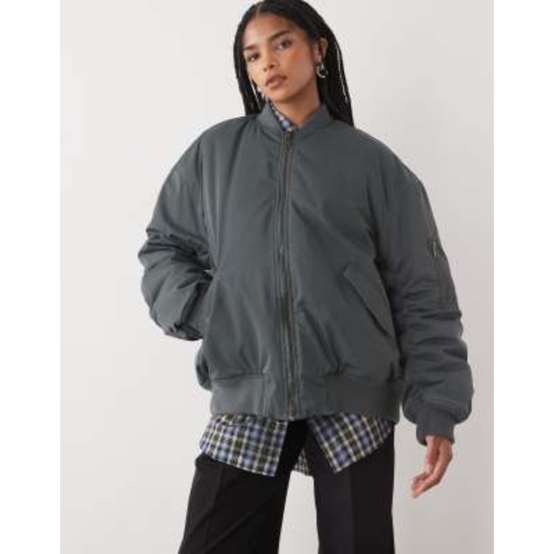 Weekday oversized bomber jacket in washed khaki