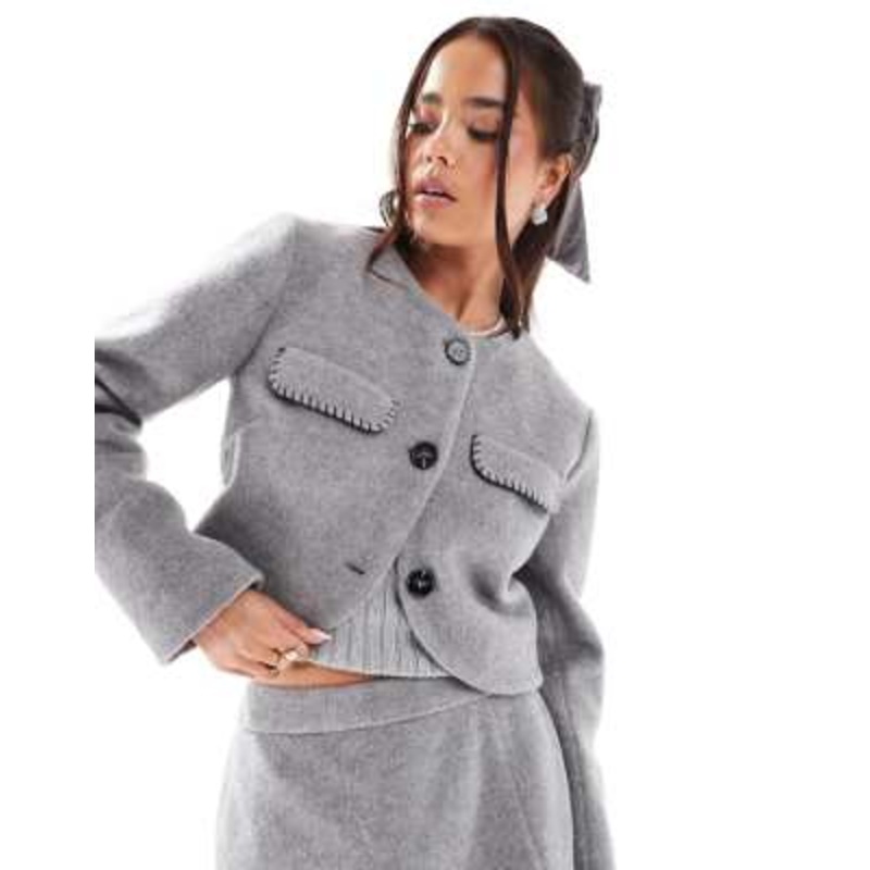 4th & Reckless contrast pocket detail wool blend jacket in gray – part of a set